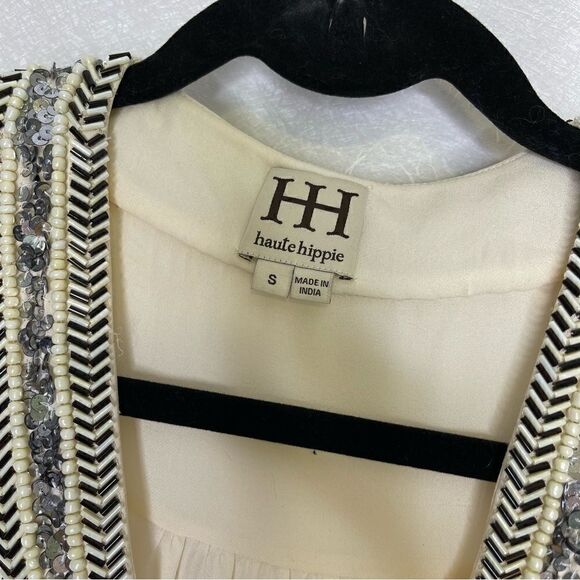 Haute Hippie Embellished Beaded Sequin Silk Blouse S - Picture 2 of 5